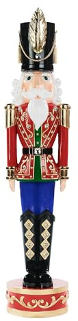 Traditional Christmas Resin Nutcracker – 4 ft (121 cm) Decorative Figure with Gold Detailing and Gem Accents