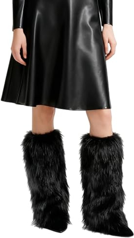 fshxj Beinstulpen Damen,Leg Warmers Aus Kunstfell,Stulpen Fell Beinwärmer,Schwarz Warmers Bein,Furry Kostüm Stiefel,Fur Schwarze Winter Fellstulpen,Pelz Plüsch Warm StrüMpfe,Für Weihnachten,Winter