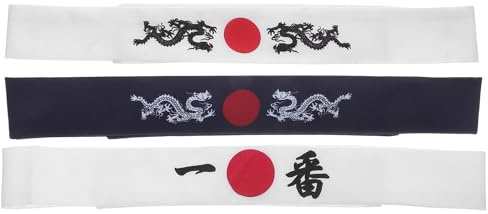 VERDANVERSE Japanische Stirnbänder aus Polyester Waschbar und Wiederverwendbar 3 Stück-pack im Japanischen Stil für Cosplay und Sportliches Training