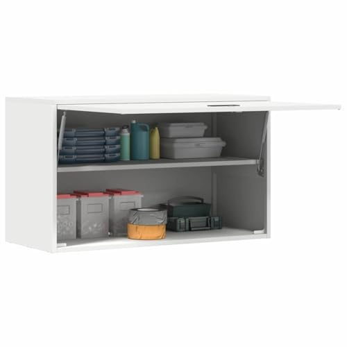 vidaXL Wandschrank für die Garage mit Gasdrucklift-Tür Weiß, Wohnzimmer, moderne Stauraumeinheiten, praktische Wandmöbel, platzsparendes Design, für Ordnung daheim