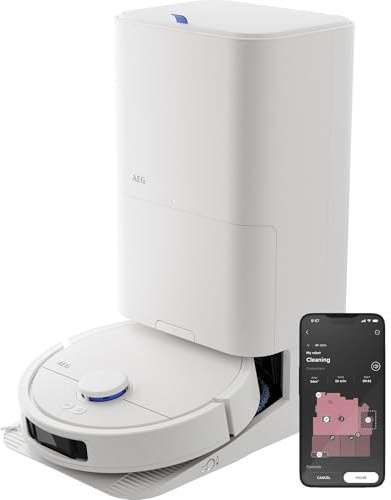AEG AR81UW3SW Saugroboter mit Wischfunktion, LiDAR und KI‑Navigation, Präzise Hinderniserkennung, bis zu 208Min, All‑in‑One‑Station-automatische Entleerung, Selbstreinigung und -trocknung 65°C, Weiß
