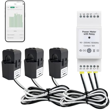 OWON WLAN Smart Stromzähler mit Relais, Tuya kompatibel Energiezähler für Ein-/Dreiphasensystem, 16A Trockenkontakt, Echtzeit Spannungs- und Leistungsüberwachung, Alexa & Google Assistant