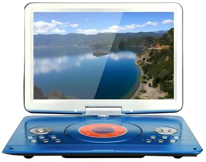 MKHQST Lecteur DVD Portable 22 Pouces, Haut-Parleur HD 1280x800P, Machine de Jeu vidéo, Vieil Homme, Musique Mobile, Chant avec TV MP3 MP4, Rotatif, Bleu Perle - DVD Portable