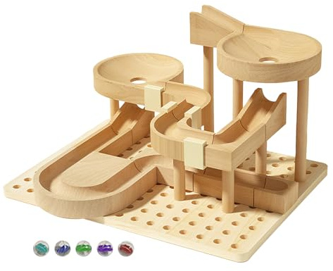 Wooden Marble Runs, Brain Teaser Marble Track Roller Coaster Model Kit, Three-dimensional Puzzle Construction Play Set, STEM Learning Toy for Kids, 22.5x16.5cm Educational Fun