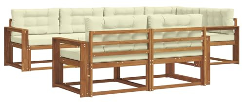 vidaXL Outdoor-Sofagarnitur mit Kissen 7 pcs Natur und Creme, Sofa-Set aus Akazienholz, wetterfeste modulare Gartenmöbel, Outdoor Lounge, Flexibles Sectional-Sitzarrangement