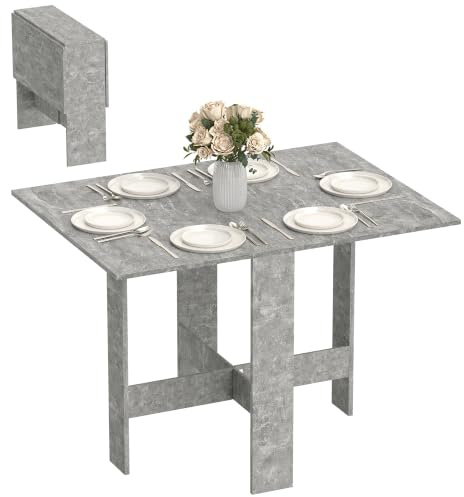 HOMCOM Folding Dining Table for 4-6 Drop Leaf Grey | Space-Saving Kitchen Table, Multi-Functional Desk, for Small Space, Flat and Studio, Modern Breakfast Table