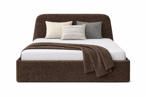 Sofello Designer Bett Mori 200x200 180x200 160x200 140x200 120x200 – braunes Polsterbett mit weichem Samt, Metallrahmen & Bettkasten (200x200)