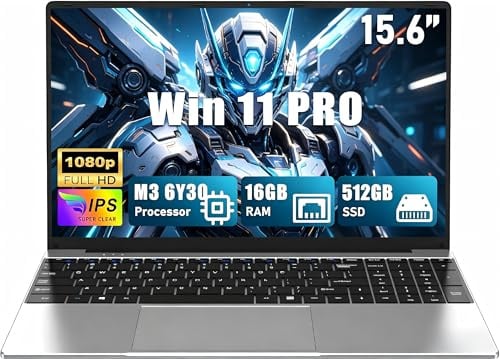 2026 Computer portatile 16GB RAM 512GB SSD Notebook 15,6 pollici pc portatile M3-6Y30 (2,2 GHz),Laptop FHD 1920 x 1080P, 5000 mAh/38,5 WH, scheda TF, webcam, touchpad, studente/professionista