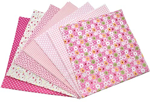 YXJDWEI 7Pcs Baumwollstoff Patchwork Stoffe DIY Gewebe Quadrate Baumwolltuch Stoffpaket zum Nähen mit vielfältiges Muster 50x50cm Pink