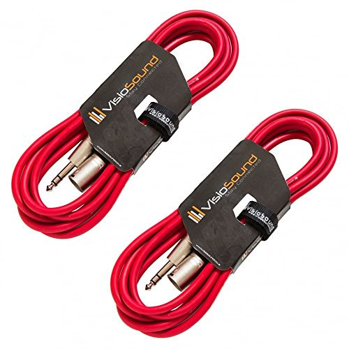 VisioSound 2 Pack 3m Red/Red Male XLR to 6.35mm Stereo Jack Lead / Balanced Signal Patch Cable