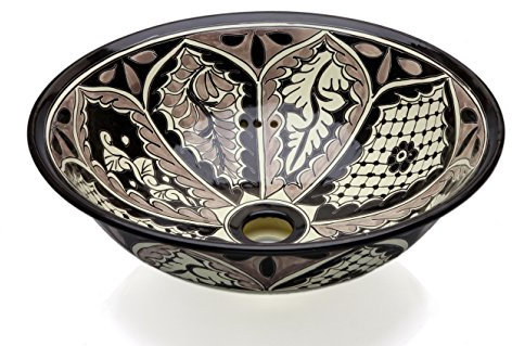 Caremes Atalaya – Talavera mexikanisches Waschbecken - Cerames | Aufsatzwaschbecken 40,5 cm x 15 cm | Schwarze Waschschale aus Mexiko für Badezimmer, rustikale Küche