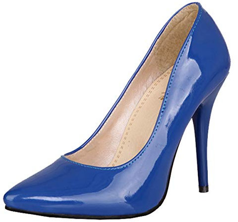 LUXMAX Decolte Donna con Tacco Alto a Spillo Scarpe Vernice Pumps High Heels Stiletto a Punta Slip-on Shoes (Blu Reale) - 38 EU