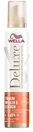 Wella Deluxe Traum Wellen & Locken Schaumfestiger – Haarschaum für mehr Sprungkraft und Definition – Schaumfestiger mit 5 fach Keratin Schutzkomplex – 200 ml