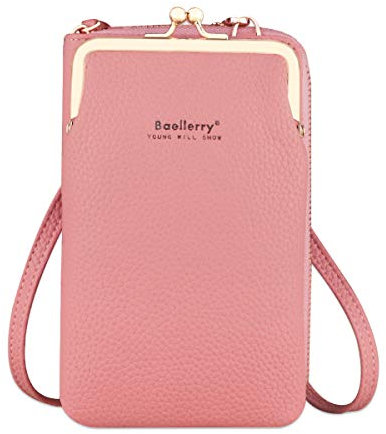 Larber Femmes Petit Téléphone Portable Bandoulière Sac à Main Portefeuille Mini Cuir Léger Cross Body Sac de Téléphone Portable Fit Huawei p30 Pro(Rose foncé)