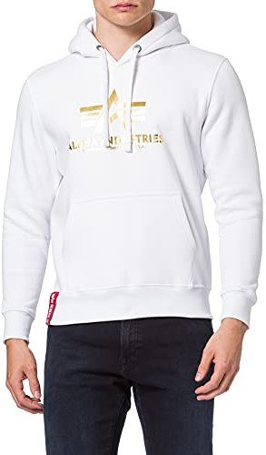 ALPHA INDUSTRIES Herren Basic Hoody Foil Print Kapuzensweat Kapuzenpullover, White/Yellow Gold, M
