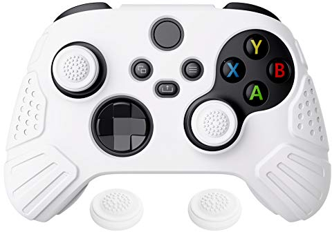 eXtremeRate PlayVital Guardian Edition White Ergonomic Soft Anti-slip Controller Silicone Case Cover, Rubber Protector Skins with White Joystick Caps for Xbox Series S and Xbox Series X Controller