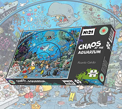 Jigsaw Puzzles For Adults - Chaos At The Aquarium - 1000 Piece Jigsaw Puzzles For Adults, Teens, Kids | Made In The UK | Recycled Puzzleboard | Funny Cartoon Puzzles