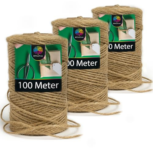 OfficeTree 300m Jutegarn 2mm - Bastelschnur - Kordel Natur - Paketschnur Naturfaser - Juteschnur - Juteband für Gartenbedarf zum Geschenk verpacken Dekoration - Jute Schnur basteln - Jute Twine