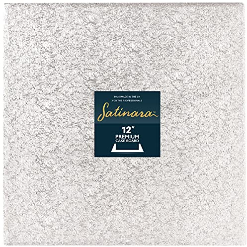 Satinara 12 Cake Board, Luxury Cake Drum, Individually Wrapped, Silver Foil Covered, 12mm thick - 12 Inch Square, Single