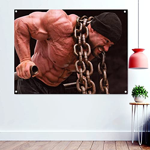 Beast Muscle Bodybuilder mit Eisenkette, Tapetenbanner, Flagge, Fitnessstudio, Wandhintergrund, zum Aufhängen, für Sport, Fitness, Workout, Poster, 96 x 144 cm