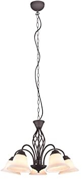 5-flammige Landhaus Pendelleuchte Rostoptik mit Glasschirmen Weiß Ø 60cm