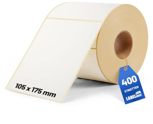 Labelident Versandetiketten 105 x 174,8 mm - 400 Thermoetiketten auf Rolle, 40 mm Kern | Selbstklebende Thermodirekt-Labels für DHL, DPD, FedEx, GLS, Hermes, UPS