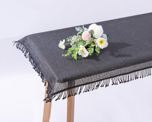 texpot Gartentischdecke 130 x 160 cm Schwarz mit Fransen wetterfest geschäumt rutschfest