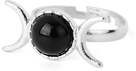 Ringe Herren, Vintage Verstellbare Ringe Cabochon Obsidian Stein Naturkristall Offene Ringe Halbmond Stapelbar Reiki Balance Fingerringe Schmuck Hochzeitsgeschenk Für Damen Männer