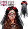 Tag der Toten Schleier Halloween,Tag der Toten Haarreif,Halloween Schleier Rosen,Rose Floral Crown Schleier Halloween,Damen Tag der Toten Haarschmuck,Kommt mit Mesh und 2 Gesichtstattoos,womens