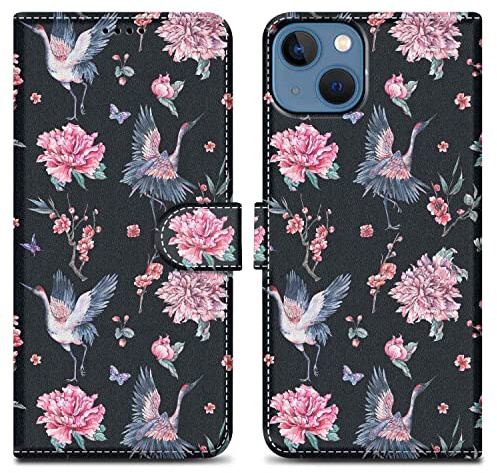 Cadorabo Hülle kompatibel mit Apple iPhone 14 Handyhülle ausim Muster Design Premium Kunst Leder Flip Klappbare Stoßfeste Magnetische [Standfunktion] Case Hülle für iPhone 14 in Schwarz