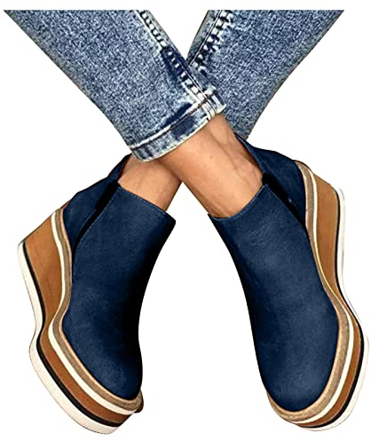 Stivali Cowboy Donna Comode Bassi Eleganti Anfibi Stringati Autunnali Invernali Chunky Stivaletti Stivali Calzino con Tacco Scamosciati Morbidi Pelle Ankle Chelsea Boots