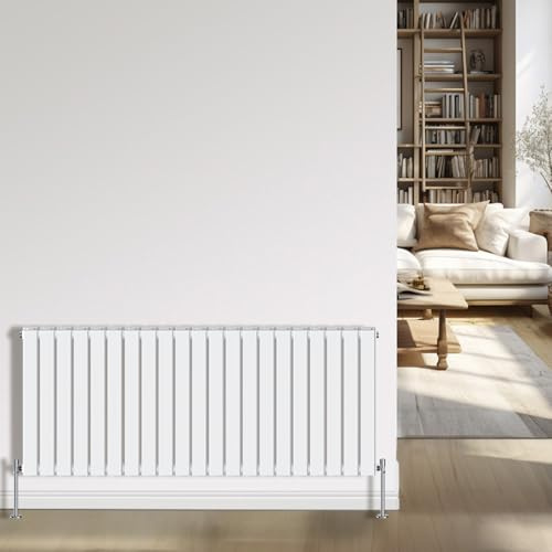 NRG White Radiator 600x1428mm Double Flat Panel Bathroom Designer Radiator | Mild Steel, Radiator Wall Mounted, Central Heating Rad, Horizontal Modern Radiator, for Bathroom, Kitchen Living Room