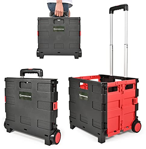 NORTHERN STONE Einkaufstrolley klappbar, Teleskop-Griff, Kofferraumwagen mit verstellbarem Aluminium-Teleskopgriff, Bis 35L, Garten, Teacher's Book Einkaufswage, Camping und Büro