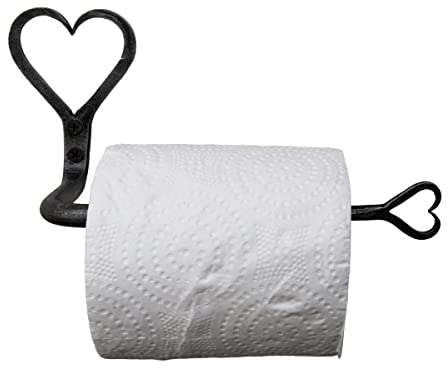 Living Ideas Toilettenpapierhalter aus Schmiedeeisen, handgeschmiedetes Metall, Herzform, Schmiedeeisen, handgefertigt, klassischer Look, antikes Finish