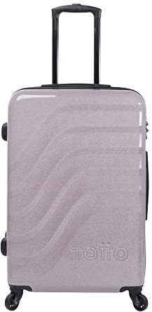 TOTTO - Maleta Rígida Mediana, Modelo Bazy, 46 x 68 x 26 cm, Capacidad 63 L, Alta Resistencia a Impactos, Ruedas 360º, Manija Telescópica, Correas Compresión Internas, Candado TSA, Glitter Rosa