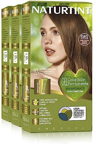Naturtint | Coloración sin amoniaco | 6WG Rubio Dorado Radiante | 100% cobertura de canas | Ingredientes vegetales | Color natural y duradero | Pack de 3