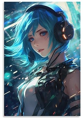FOCCAR Cold Maiden Wandkunstdrucke Sci-Fi Cartoon Spiel Musik Rollenbilder auf Leinwand Poster Wanddekoration für Schlafzimmer Heimdekoration