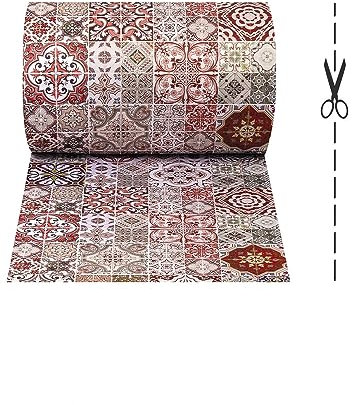 OLIVO.shop JOKE Küchenteppich rutschfest Waschbar Schmutzabweisender Gummiläufer Moderne Küche Läufer nach Maß (50x180 cm, MOSAIC RED)
