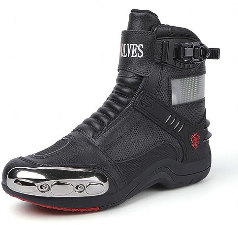 VEACAM Nuovi Stivali da Moto Strato Superiore In Pelle di Vacchetta Moto Impermeabile Off Road Adventure Uomo Donna Scarpe,Noir-41