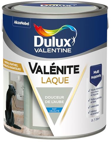 Dulux Valentine Peinture Laque Valénite Intérieur et Extérieur Multi-supports - Finition parfaite et lisse, Formule Haute Résistance - Mat Douceur de l'Aube 2 L