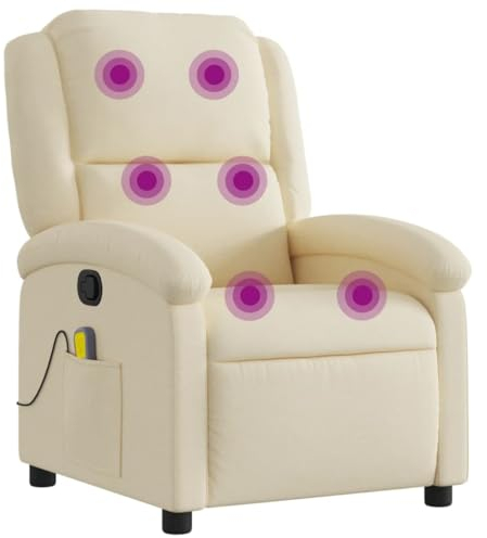 vidaXL Fauteuil de Massage Inclinable, Chaise de Relaxation avec Dossier et Repose-Pied, Siège Inclinable, Fauteuil TV, Moderne, Crème Tissu