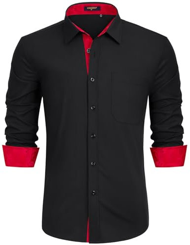 HISDERN Men's Long Sleeve Formal Plain Dress Shirt Casual Non Iron Business Classic Shirt with Pocket Black 4XL