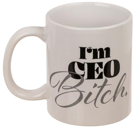Becher CEO Bitch Schriftzug - Im CEO Bitch - Henkelbecher Tasse Kaffebecher Trinkbecher Schriftzug Schwarz Weiß Geschenkidee Büroaccessoire Geschenk Humorvoll Lustig Witztig 325ml