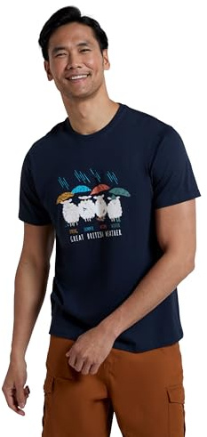 Mountain Warehouse Great British Weather Mens T-Shirt - Lightweight, Breathable & UV Protect Cotton Tee Shirt - Best for Autumn, Winter Outdoors, Holiday & Hiking Navy 4XL