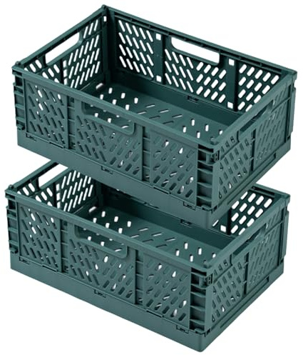 EURXLQ 2 Stück Klappbox,Klappkiste Körbe Aufbewahrung Zusammenklappbarer Tragbar Aufbewahrunskisten Bunt aufbewahrungskiste Geeignet für Küche,Bad,Büro,Schlafzimmer (Grün, 43×29×17cm)