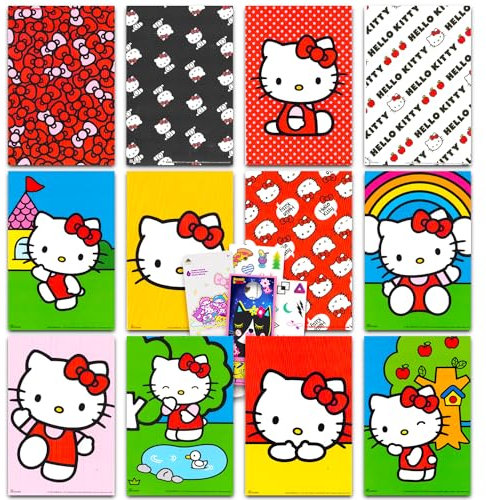 Hello Kitty Mini Poster Pack for Walls - Hello Kitty Room Decor Bundle with 12 Mini Hello Kitty Wall Art Postcards Plus Hello Kitty Stickers, More | 6 x 4 Hello Kitty Poster Collage for Walls.