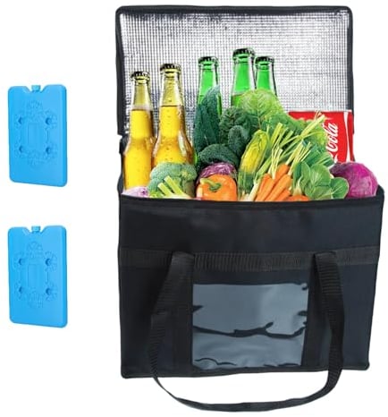 JINGTOPS Bolsa Nevera Plegable Grande, 35L Bolsa Isotermica Bolsa Aislante para Compras con Caja Aislada de Cristal Hielo,Nevera Portatil para Picnic, Barbacoa
