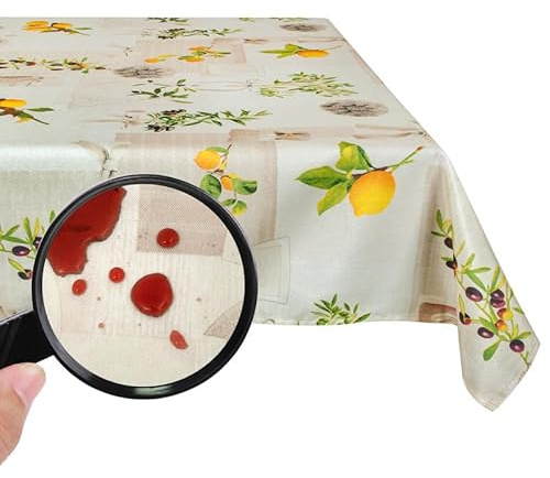 Valia Home Tischdecke mit Teflonbeschichtung für Innen- & Außenbereich Wasser- & Schmutzabweisend Dank verlässlichem Lotuseffekt - Mediterran 110 x 110 cm