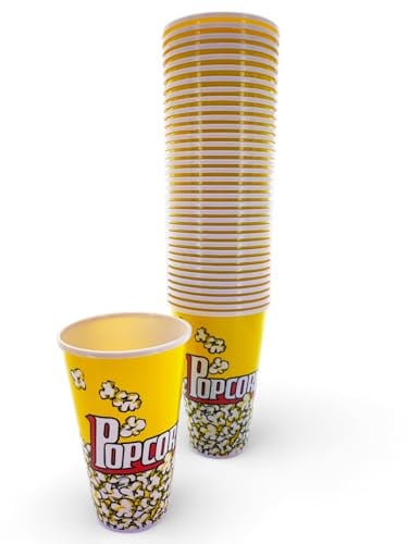 MIJOMA Lot de 36 gobelets à pop-corn pour soirée cinéma, réutilisables, en plastique de qualité alimentaire, 1 litre, idéal pour le home cinéma et les fêtes (18 x 12 cm, 36 pièces)