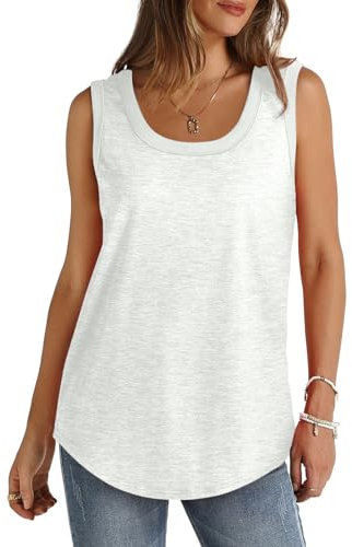 Women's Tank Tops Loose Fit Cotton Solid Color Gym Vest Tops Casual Sleeveless Round Neck Longline Cami Tops Lightweight Soft Sports Vests Summer Tops for Ladies and Girls